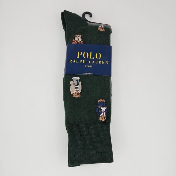 POLO RALPH LAUREN Men's 2 Pk Polo Bears Slack Dress Socks Shoe Sz 6-12.5 New - Picture 2 of 4